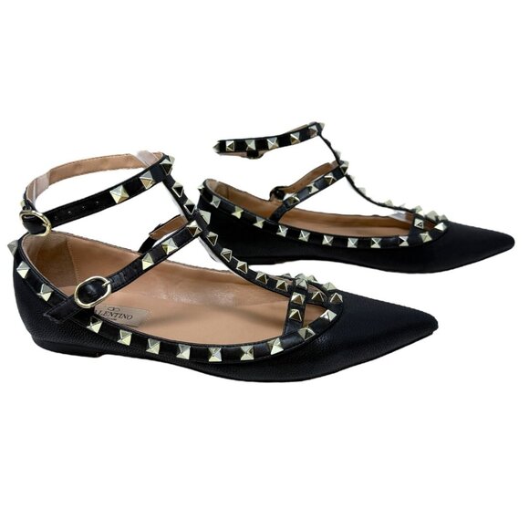 Valentino Black Studded T strap flats - Picture 7 of 10